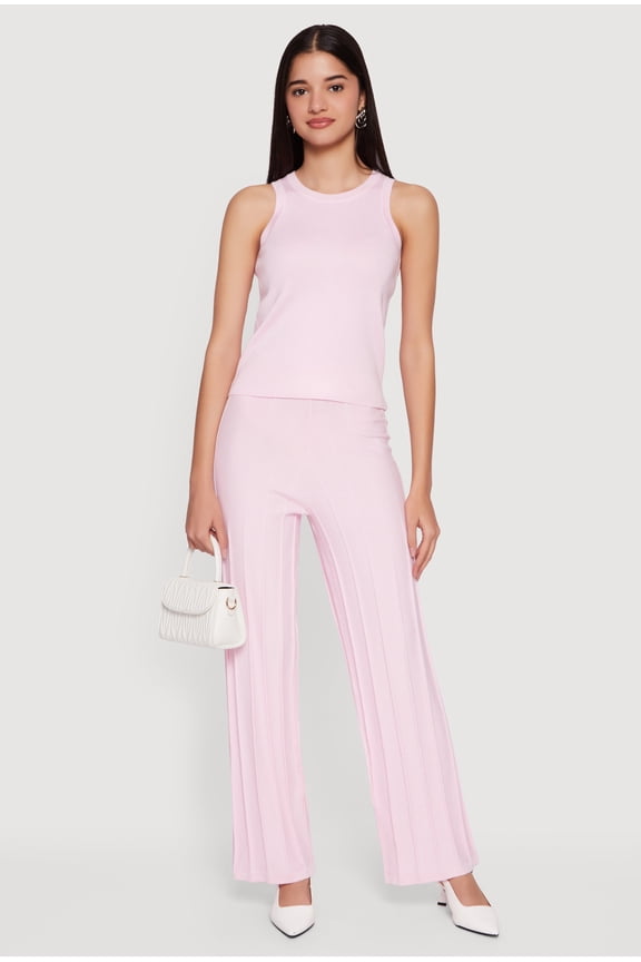 Women's High Waisted Pintuck Pull On Straight Leg Pants