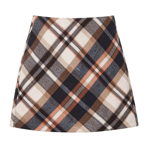 Women's High Waisted Plaid Skirt A‑Line Pencil Short Skirt Comfort Cozy Fall Winter Casual Layering Navy,M
