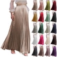 thumbnail image 1 of Women’s High Waisted Pleated Maxi Skirt, Elastic Waist Flowy Long Skirt for Casual Work Office Travel Daily Wear, 1 of 7