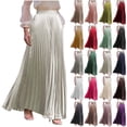 thumbnail image 1 of Women’s High Waisted Pleated Maxi Skirt, Elastic Waist Flowy Long Skirt for Casual Work Office Travel Daily Wear, 1 of 7