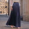 thumbnail image 1 of Women's High Waisted Pleated Maxi Skirt Satin A-Line Flowy Long Skirt Elastic Waist Elegant Swing Skirts For Wedding Guest Party Cocktail Evening Occasion, 1 of 7