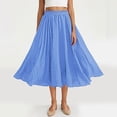 thumbnail image 1 of Women's High Waisted Pleated Midi Skirt A-Line Flowy Flared Swing Skirt Breathable Lightweight Solid Textured Fabric Casual Boho Style Skirt for Daily, 1 of 9