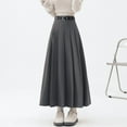 thumbnail image 1 of Women’s High-Waisted Pleated Midi Skirt with Belt, Elegant A-Line Flared Suit Skirt, Slimming Fashion Mid-Length Skirt for Office, Casual, and Daily Wear, 1 of 9