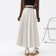 thumbnail image 1 of Women’s High-Waisted Pleated Midi Skirt with Belt, Elegant A-Line Flared Suit Skirt, Slimming Fashion Mid-Length Skirt for Office, Casual, and Daily Wear, 1 of 8