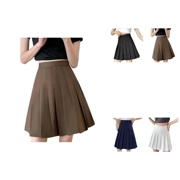 Women's High Waisted Pleated Midi Skirt – Solid Color Mid-Length Flowy A-Line Swing Skirt with Pockets, Fall 2025 Casual Flared Design