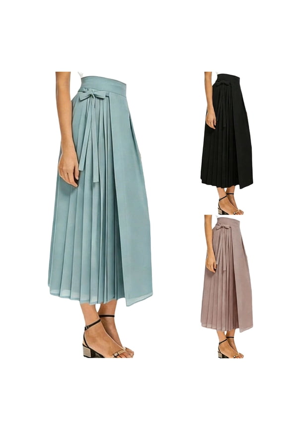 Women's High Waisted Pleated Trousers Pants Slacks Elastic Waistband Flowy Wide Leg Casual Office Work Travel Essentials for Women | Aestivo,Black L