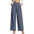 thumbnail image 1 of Women's High Waisted Pleated Wide Leg Cargo Pants Casual Loose Pocketed Work Trousers, 1 of 8
