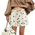 thumbnail image 1 of Women’s High Waisted Polka Dot Denim Shorts with Rope Drawstring, Frayed Hem Jean Shorts with Pockets, 1 of 8