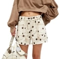 thumbnail image 1 of Women’s High Waisted Polka Dot Denim Shorts with Rope Drawstring, Frayed Hem Jean Shorts with Pockets, 1 of 9