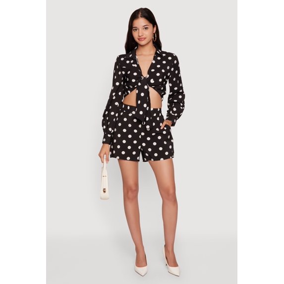 Women's High Waisted Polka Dot Shorts with Pockets