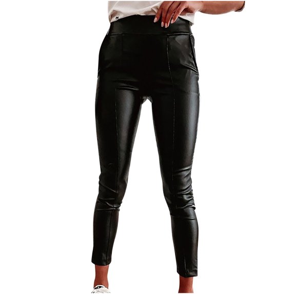 Women's High Waisted Pu Leather Pants Tapered/Slim Fitted Skinny Stretchy Pants Trousers for Women