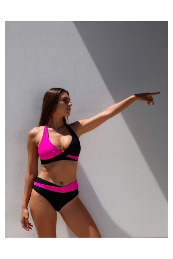 Women's High Waisted Push Up Two Piece Bikini Set, Halter Wrap Criss Cross Bathing Suit, Tummy Control Slimming Swimwear for Beach Vacation & Pool, S-XL