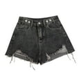 thumbnail image 1 of Women's High Waisted Raw Hem Distressed Ripped Casual Denim Shorts Black,XS, 1 of 6