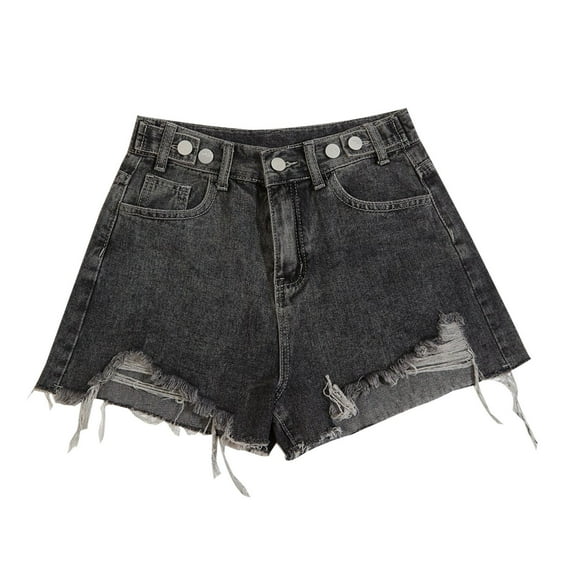 Women's High Waisted Raw Hem Distressed Ripped Casual Denim Shorts Black,XS