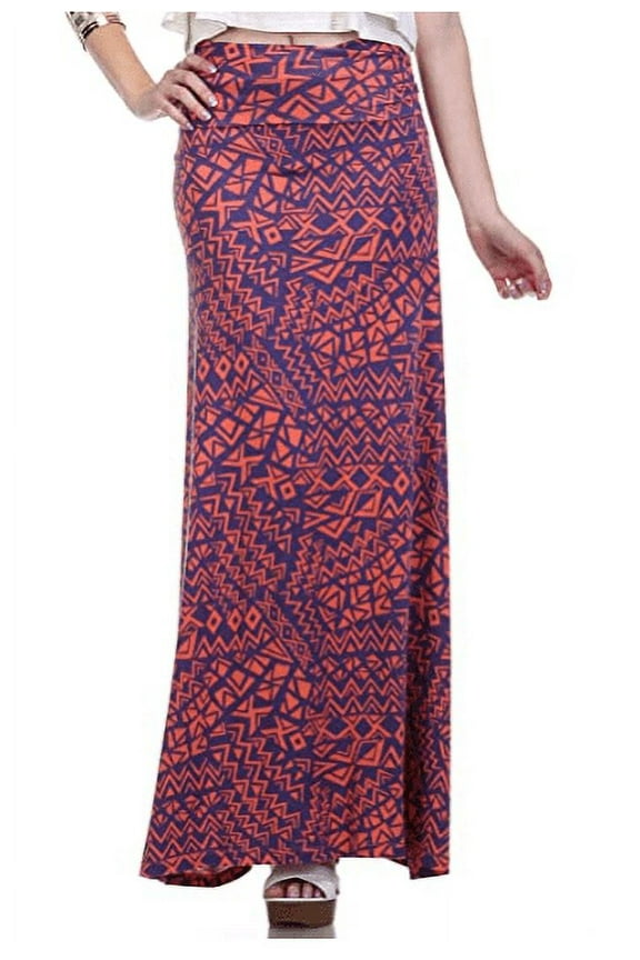 Women's High Waisted Rayon Spandex Printed Maxi Skirt, X-LARGE
