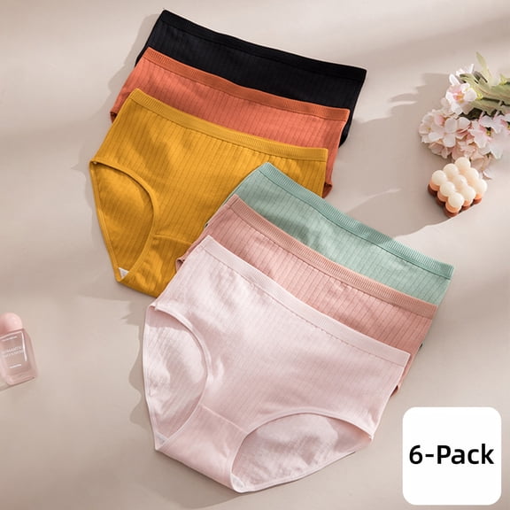 Women's High-Waisted Ribbed Cotton Full-Coverage Hip Briefs, Soft, Breathable, Moisture-Absorbent and Sweat-Wicking, Pack of 6