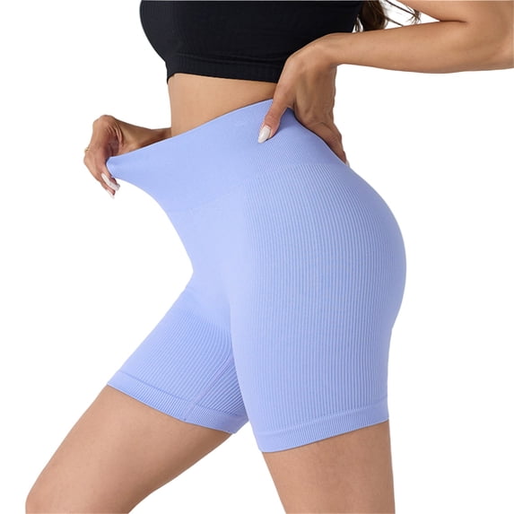 Women's High Waisted Ribbed Seamless Biker Shorts Tummy Control Stretch Workout Shorts