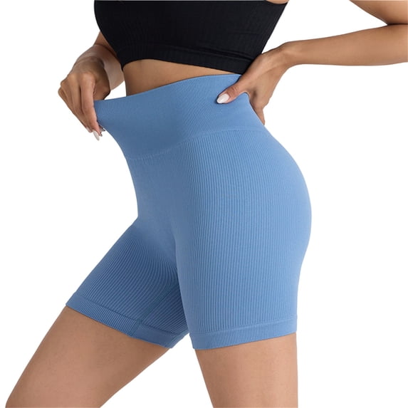 Women's High Waisted Ribbed Seamless Biker Shorts Tummy Control Stretch Workout Shorts