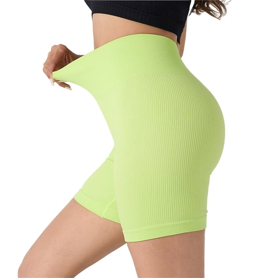 Women's High Waisted Ribbed Seamless Biker Shorts Tummy Control Stretch Workout Shorts