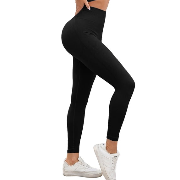 Women's Ribbed High Waisted Leggings Seamless Stretch Yoga Workout Pants