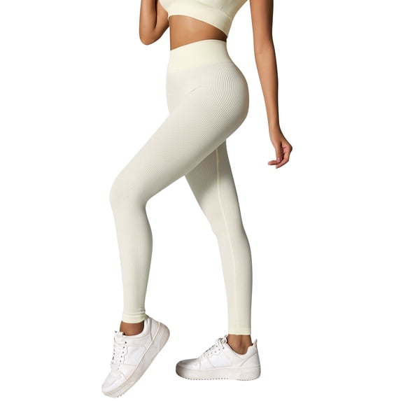 Women's High Waisted Ribbed Seamless Yoga Leggings Tummy Control Workout Pants