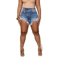 thumbnail image 1 of Women's High Waisted Ripped Denim Shorts with Pockets Frayed Raw Hem Distressed Jean Shorts for Summer Casual Wear Light Blue L, 1 of 5
