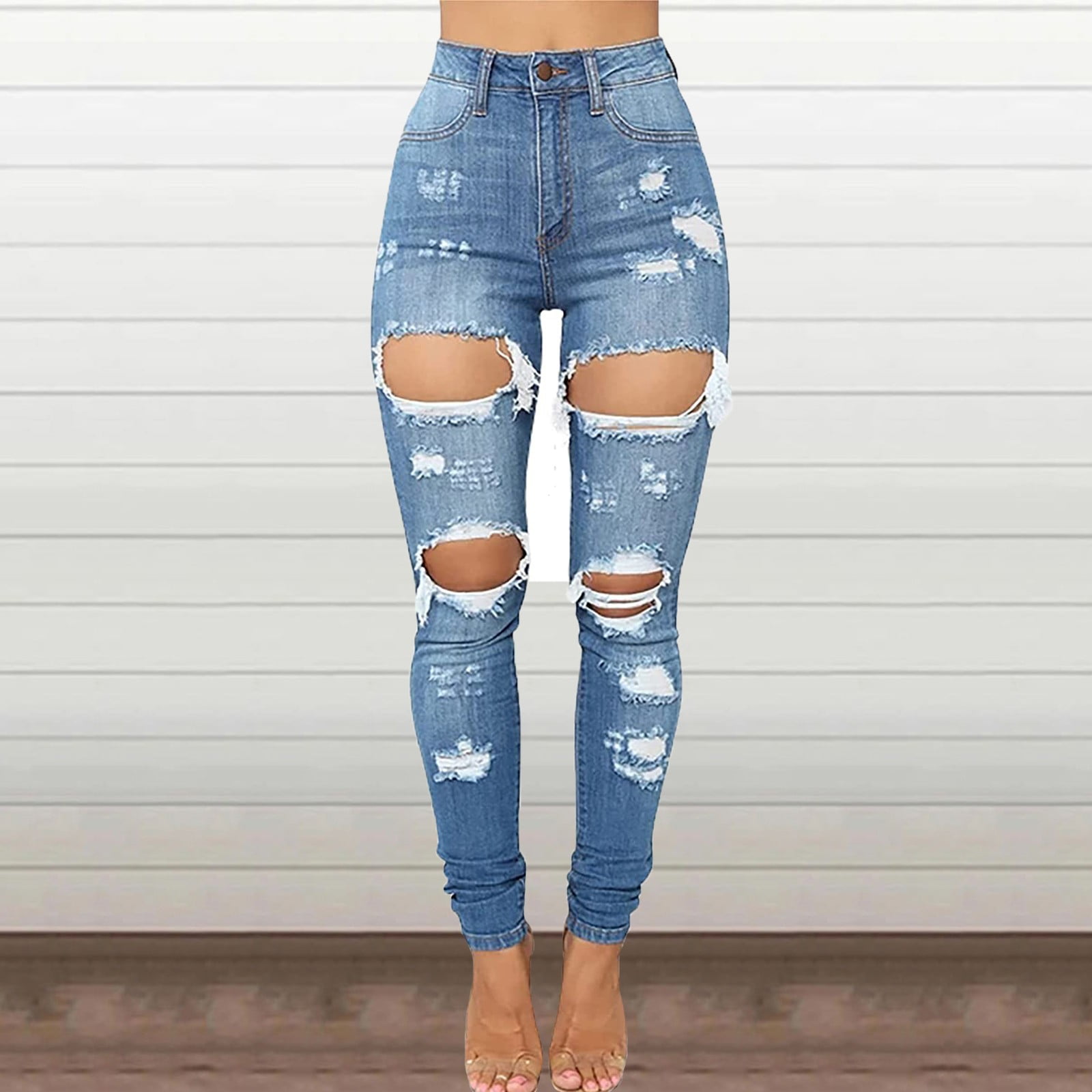 Plus size jeans with torn hips 