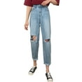 thumbnail image 1 of Women's High Waisted Ripped Knee Frayed Bottom Boyfriend Jeans, 1 of 6
