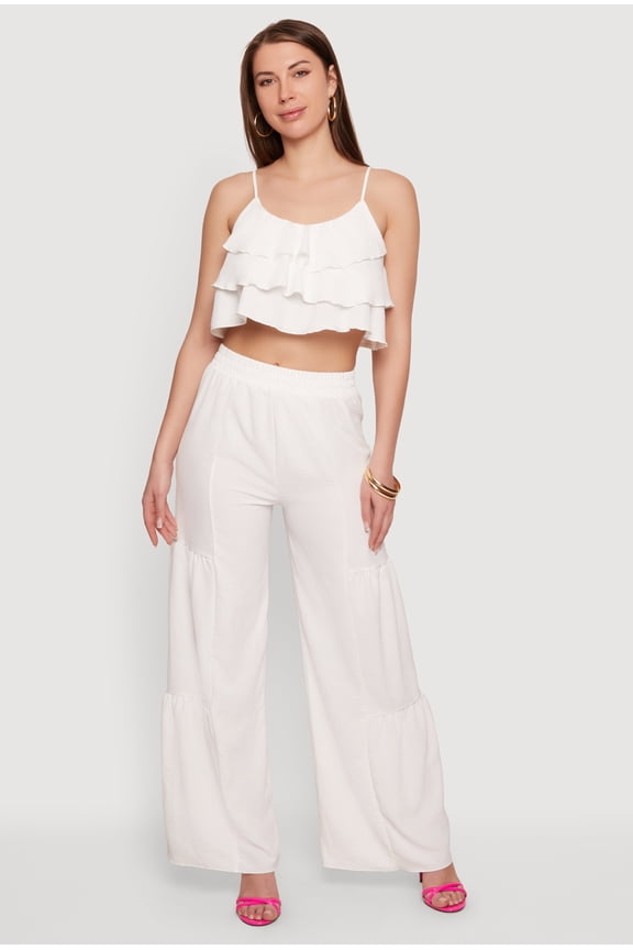 Women's High Waisted Ruched Detail Crepe Knit Casual Pants
