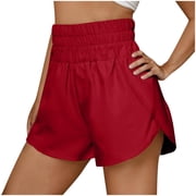Womens High Waisted Running Shorts Athletic Workout Quick Dry Side Split Elastic Waist Solid Color Pocket Sporty