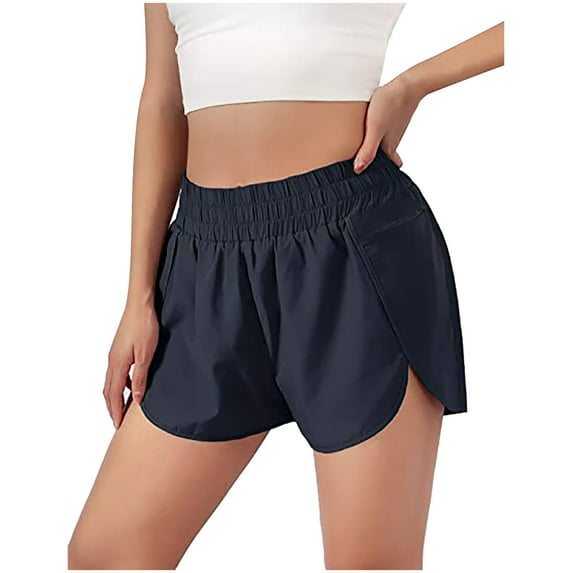 Women's High Waisted Running Shorts with Liner Quick Dry Athletic Workout Gym Elastic Comfy Shorts Zipper with Pockets Casual Summer Solid Color Dolphin Shorts