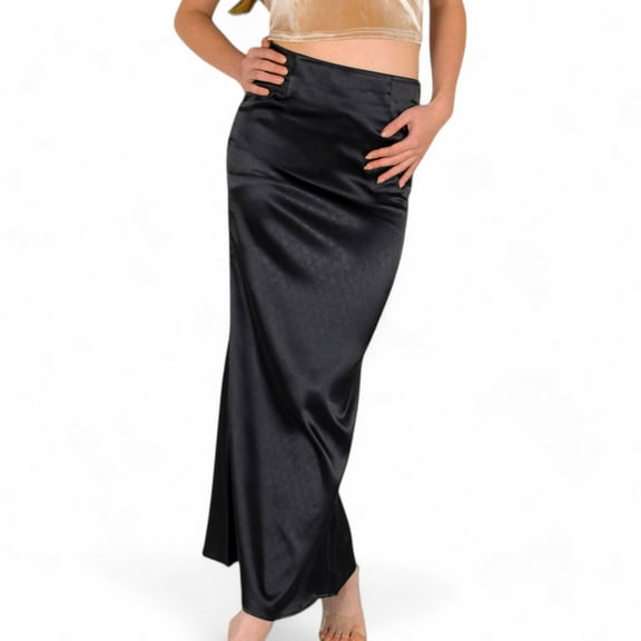 Women's High-Waisted Satin Maxi Skirt - Small, Black