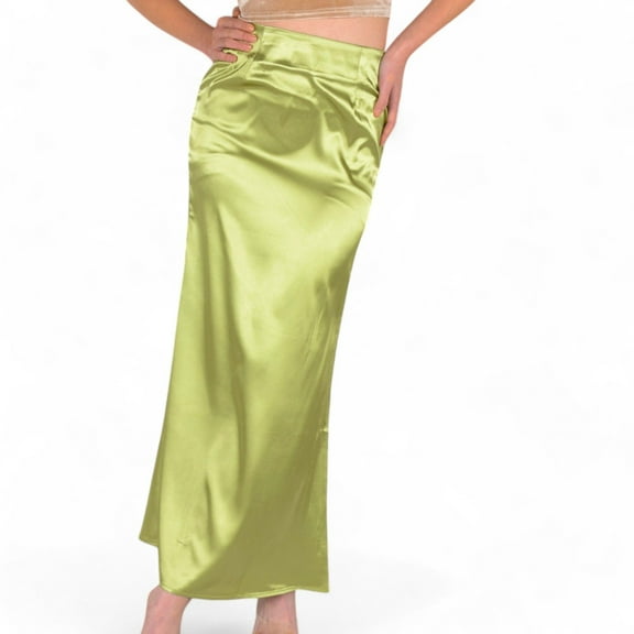 Women's High-Waisted Satin Maxi Skirt - Small, Green