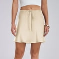 thumbnail image 1 of Women's High Waisted Satin Skirt Casual Drawstring Mini Skirt Elegant Flare Summer Skirt, 1 of 5