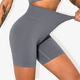 thumbnail image 1 of Women's High-Waisted Seamless Biker Shorts Ribbed Compression Yoga Workout Shorts for Fitness and Running- Medium, Gray, 1 of 6