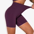 thumbnail image 1 of Women's High-Waisted Seamless Biker Shorts Ribbed Compression Yoga Workout Shorts for Fitness and Running- Medium, Purple, 1 of 6