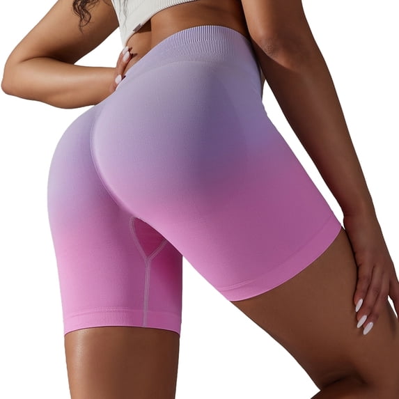Women's High Waisted Seamless Ombre Biker Shorts Stretchy Yoga Workout Shorts