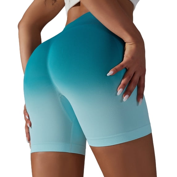 Women's High Waisted Seamless Ombre Biker Shorts Stretchy Yoga Workout Shorts