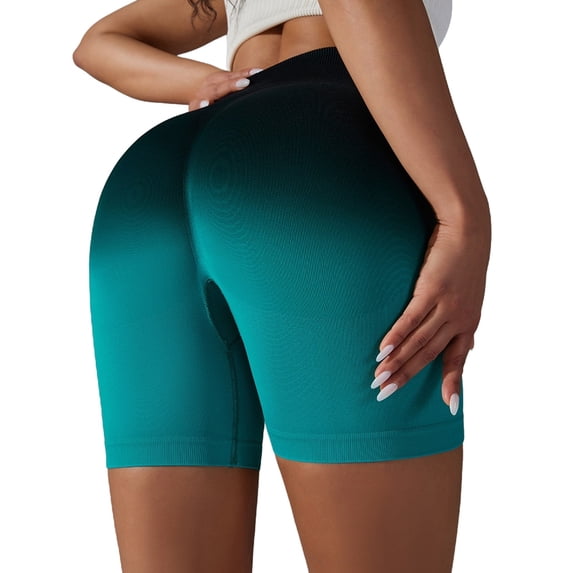 Women's High Waisted Seamless Ombre Biker Shorts Stretchy Yoga Workout Shorts