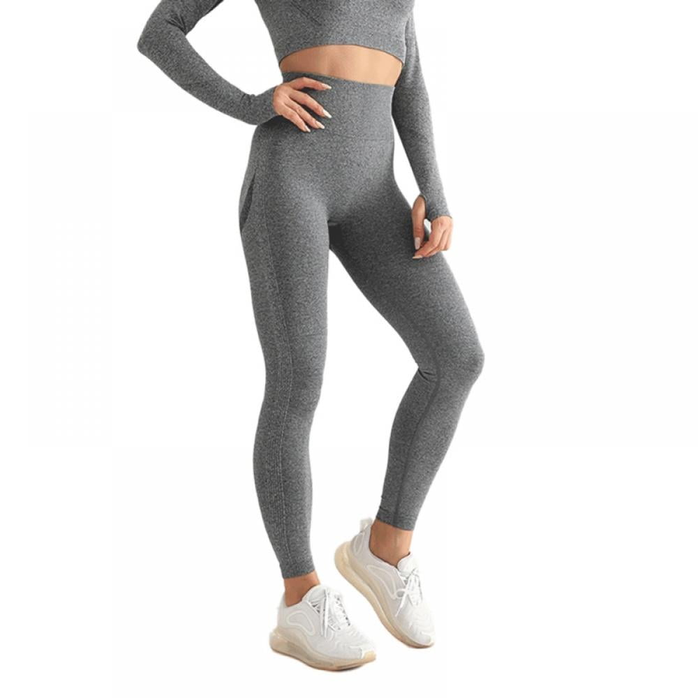 Women s High Waisted Seamless Soft Full Length Yoga Pants Dark Gray S XL Walmart