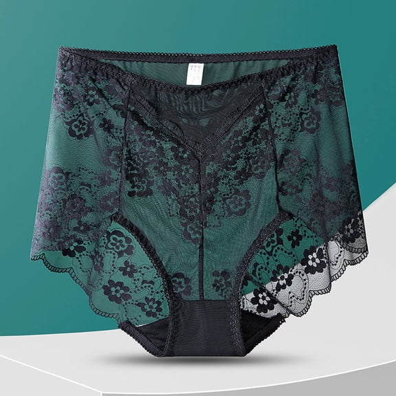 Women's High Waisted Seamless Thong Panty with Lace Jacquard - Comfortable Breathable Underwear for Everyday Wear
