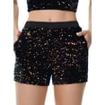 thumbnail image 1 of Women's High-Waisted Sequin Shorts with Elastic Waistband and Side Pockets - Large, Multicolor, 1 of 5