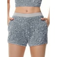 thumbnail image 1 of Women's High-Waisted Sequin Shorts with Elastic Waistband and Side Pockets - X Large, Gray, 1 of 5
