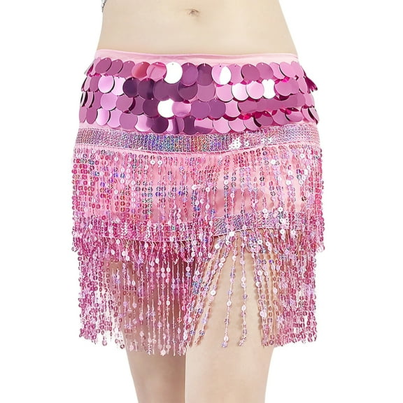 Women's High Waisted Sexy Half Skirt Waist Black Mini Skirt Sequined Waist Scarf, Shiny Design for Performances