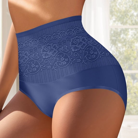Women's High Waisted Shapewear Panties Tummy Control Breathable Liner with Lifting Seamless Daily Full Coverage Shaping Underwear Blue,XS