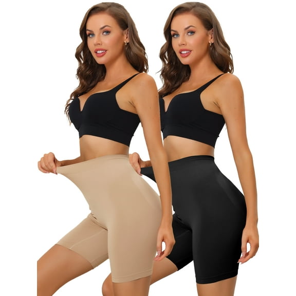 Women's High Waisted Shapewear Slip Shorts Thigh Slimmers Tummy Control Knickers Panties 2 Packs