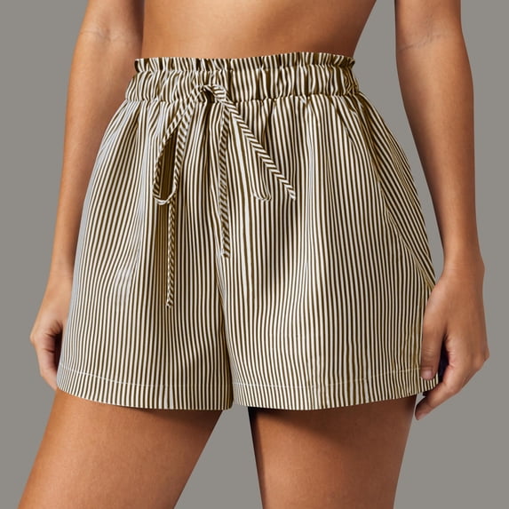 Women's High Waisted Shorts Stripe Print Casual Summer Sports Style Elastic Waist Comfortable Athletic Shorts with Pocket Size S-XL