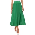 thumbnail image 1 of Women's High Waisted Side Zipper Work Casual Vacation Flowy Long Pleated Maxi Skirts L Green, 1 of 5