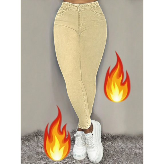 Women's High Waisted Skinny Jeans Slightly Stretchy Ultra Soft Plush Lined Suitable for wearing in autumn and winter