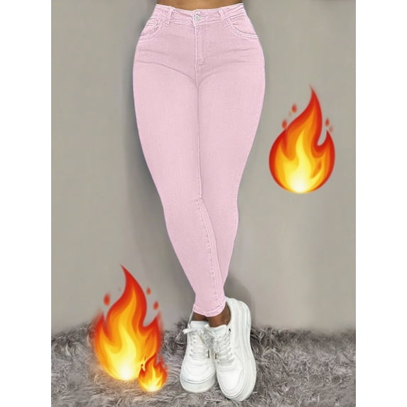 Women's High Waisted Skinny Jeans Slightly Stretchy Ultra Soft Plush Lined Suitable for wearing in autumn and winter
